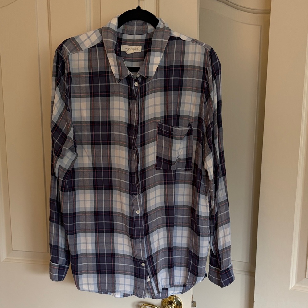Treasure & Bond Navy and Pink Checkered Shirt